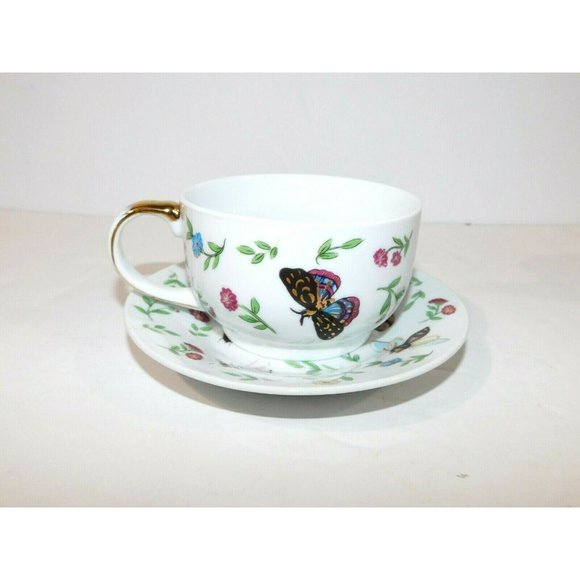 TEAOPIA  Butterfly Bees Floral Teacup / Single Tea pot Set Porcelain Gold - Picture 6 of 10